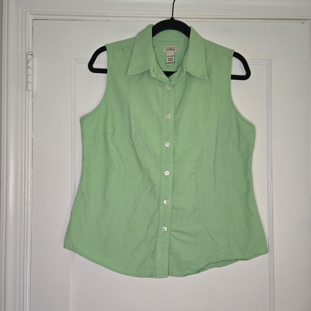 LL Bean Womens Vest Lightweight Green Summer Button Up Cotton Size M
